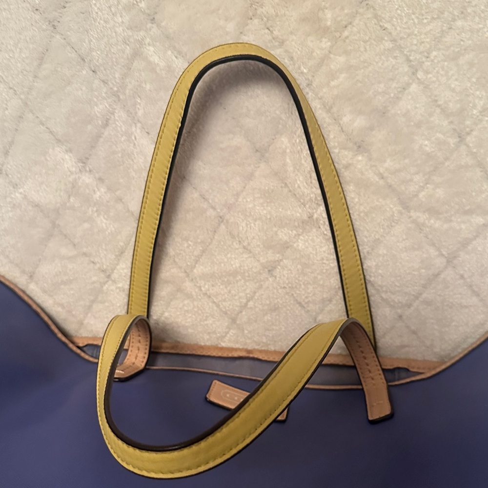 Project Coach Blue Leather Tote with Tan Accents/ handles are tan and yellow - Picture 9 of 16